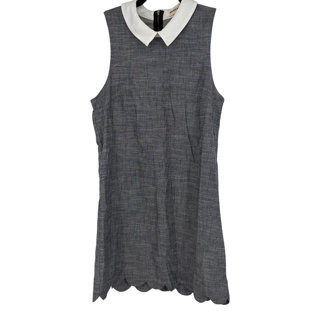 Monteau Women's Gray Cotton Lined Collared Scalloped Hem Mini Dress Size Small